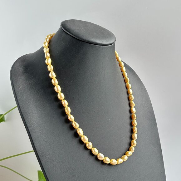 Golden Baroque Pearl Necklace 23" - Picture 2 of 16
